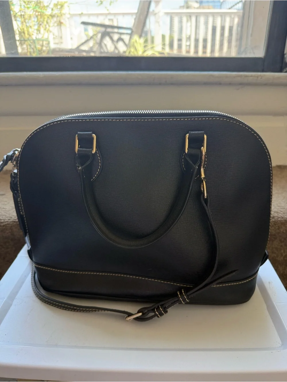 Dooney & Bourke Black Dome Satchel with Gold Hardware